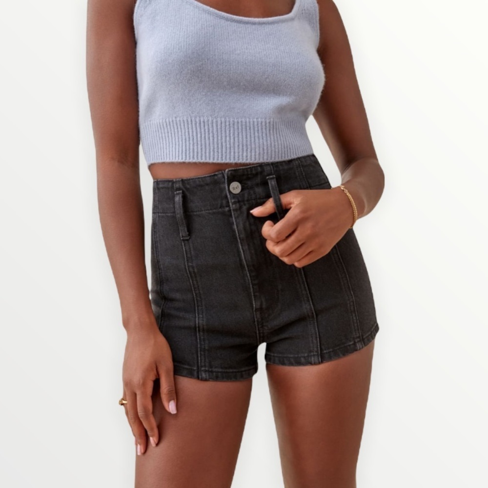 Reformation Eva Seamed High Rise Cheeky Jean Shorts in Havana
